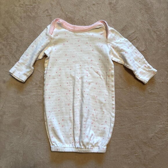 Baby Gown Lot NB–0-3M – Carter’s & Just One Year – Pink & White Floral & Heart P - Picture 2 of 11